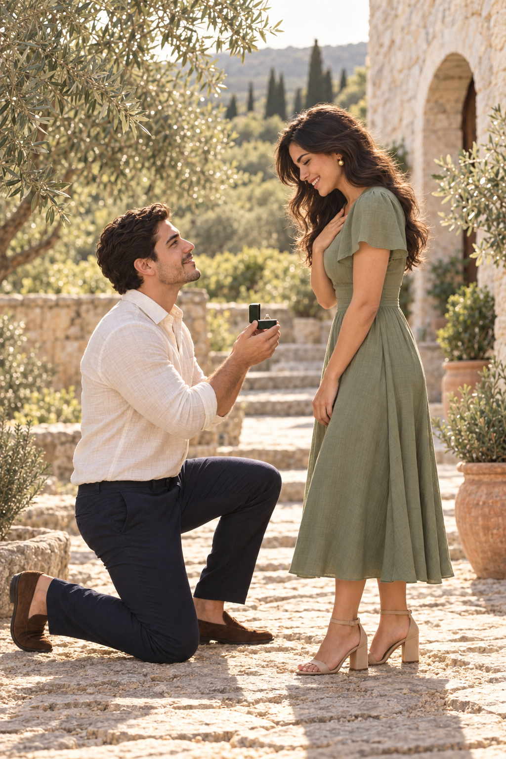 Propuesta de matrimonio en un jardín, imagen ilustrativa